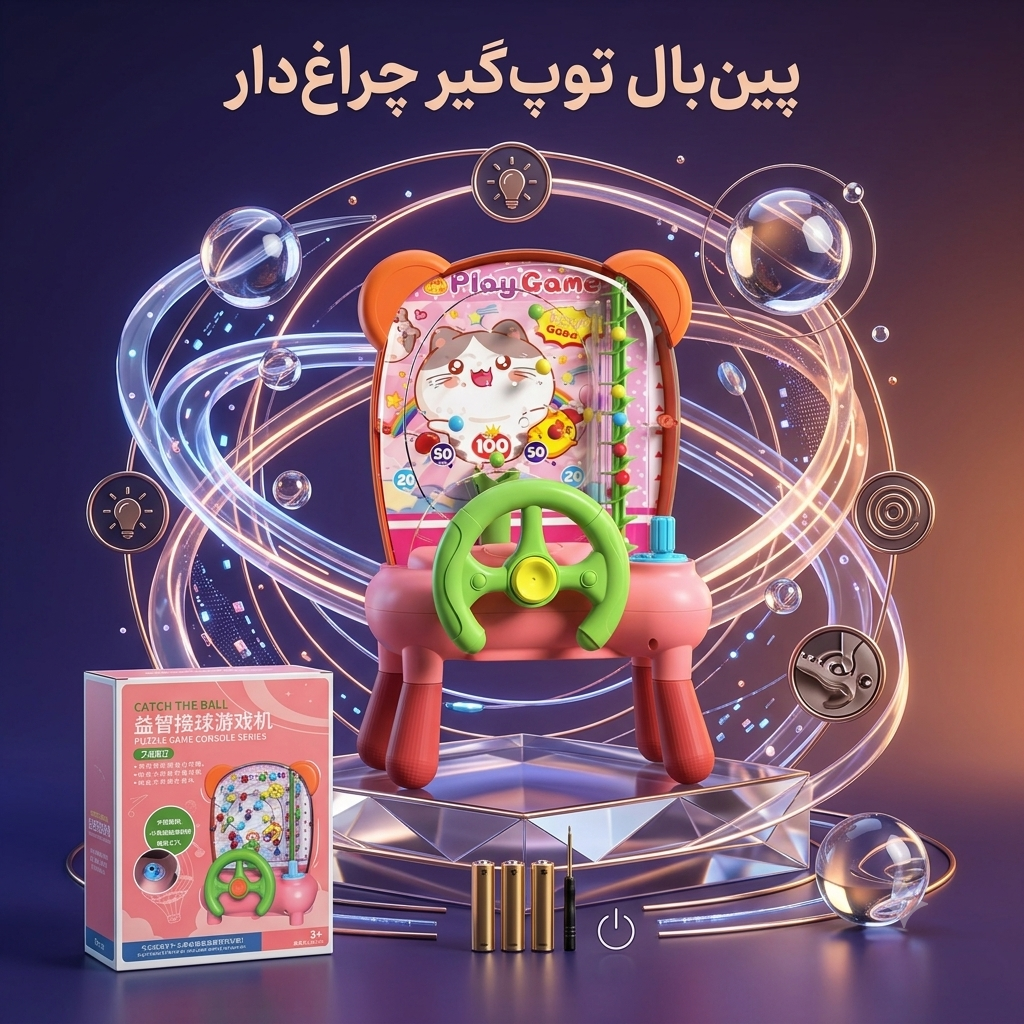 بازی رومیزی پین‌بال و فرمان رانندگی کودک طرح گربه