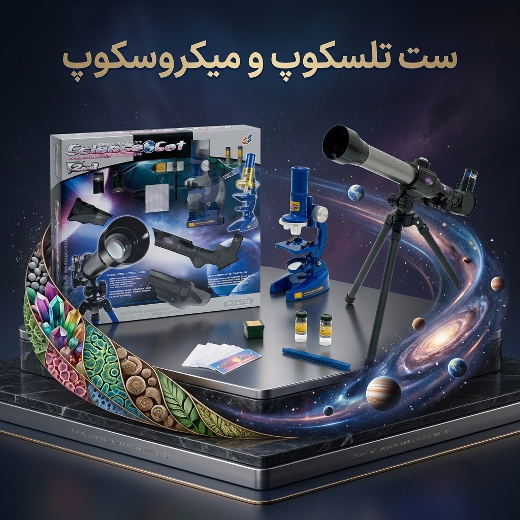 ست علمی تلسکوپ و میکروسکوپ ۲ در ۱ مدل C2112 به همراه پایه و لوازم آزمایشگاهی