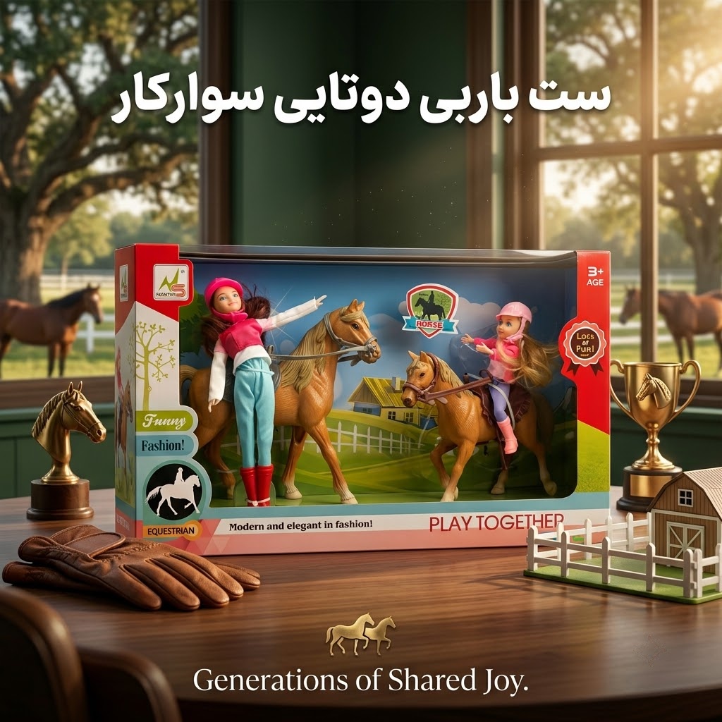 ست باربی سوارکار ۲ عددی (عروسک‌های باربی سوارکار همراه با ۲ اسب و تجهیزات کامل)