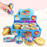 فیجت دامپلینگ کوچک شفاف توپی با توپکهای رنگی داخل (Squishy Bun Sugar Edition) به همراه ظرف بامبو
