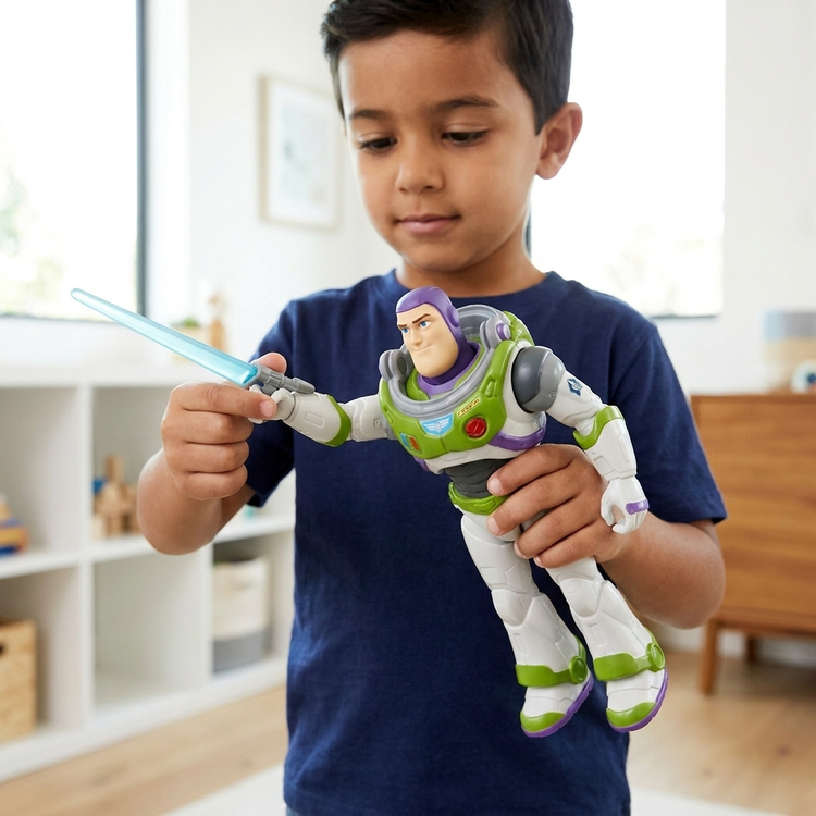 اکشن فیگور باز لایتیِر اورجینال متل (Mattel Lightyear) با شمشیر لیزری و ۳۰+ افکت صوتی و دیالوگ