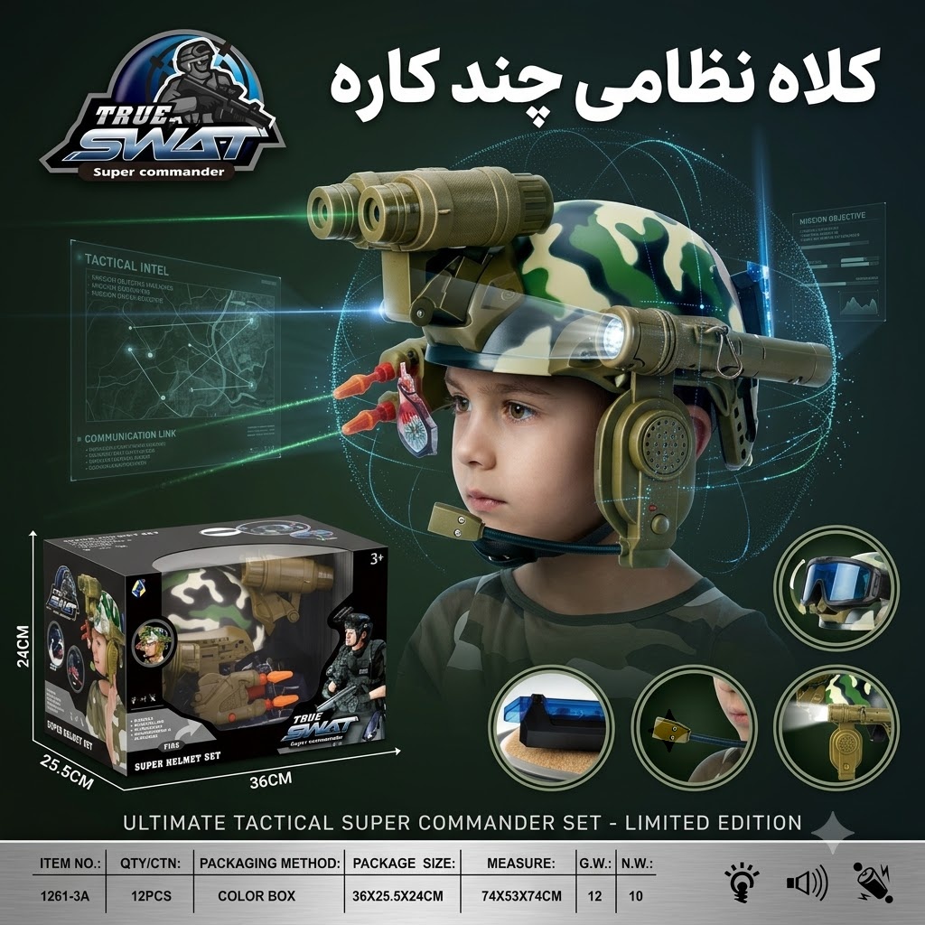 کلاه جنگی و تاکتیکال پلیس نوپو True SWAT مدل Super Commander 1261-3 (چراغ‌دار و صدا دار)