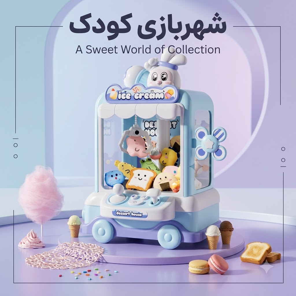 دستگاه چنگک عروسک‌گیر طرح ماشین بستنی مدل Dessert Claw Machine (موزیکال و چراغ‌دار)