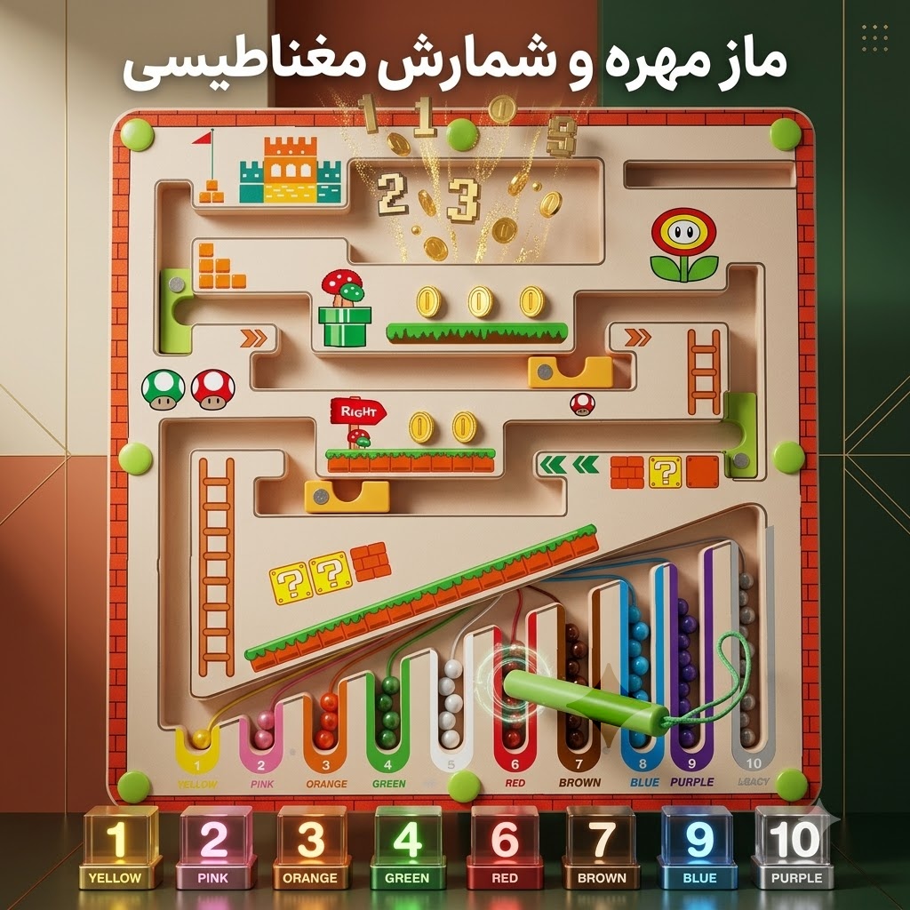 بازی آموزشی ماز مهره و شمارش مغناطیسی طرح قارچ خور (ماریو) مدل Magnetic Bead Counting Maze
