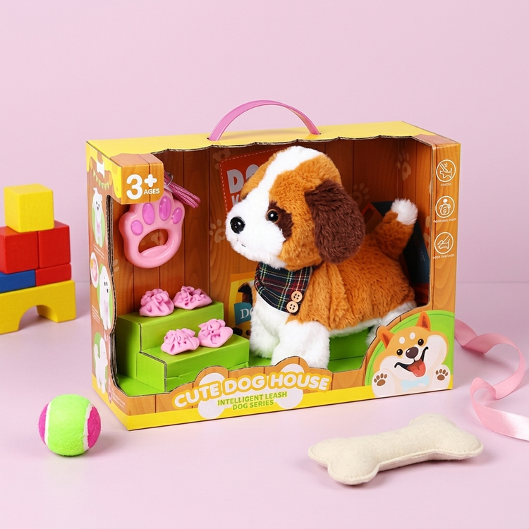 سگ پشمی کنترلی بند دار سری Cute Dog House به همراه پاپوش و قلاده دستهای