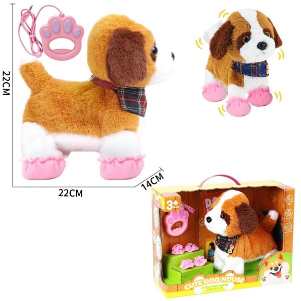 سگ پشمی کنترلی بند دار سری Cute Dog House به همراه پاپوش و قلاده دستهای